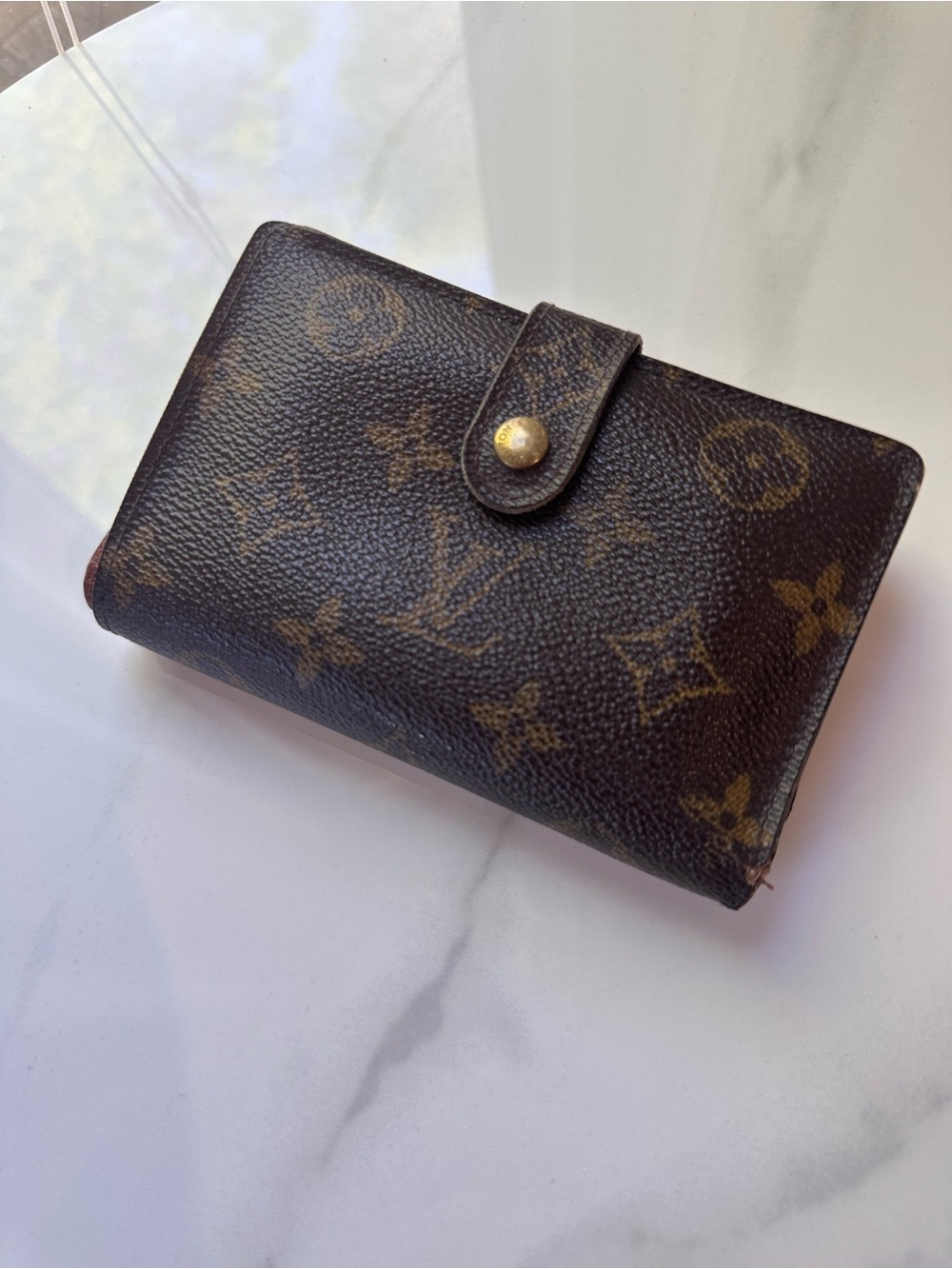VINTAGE LOUIS VUITTON LV Monogram Brown Canvas Kisslock Wallet Brass Gold
